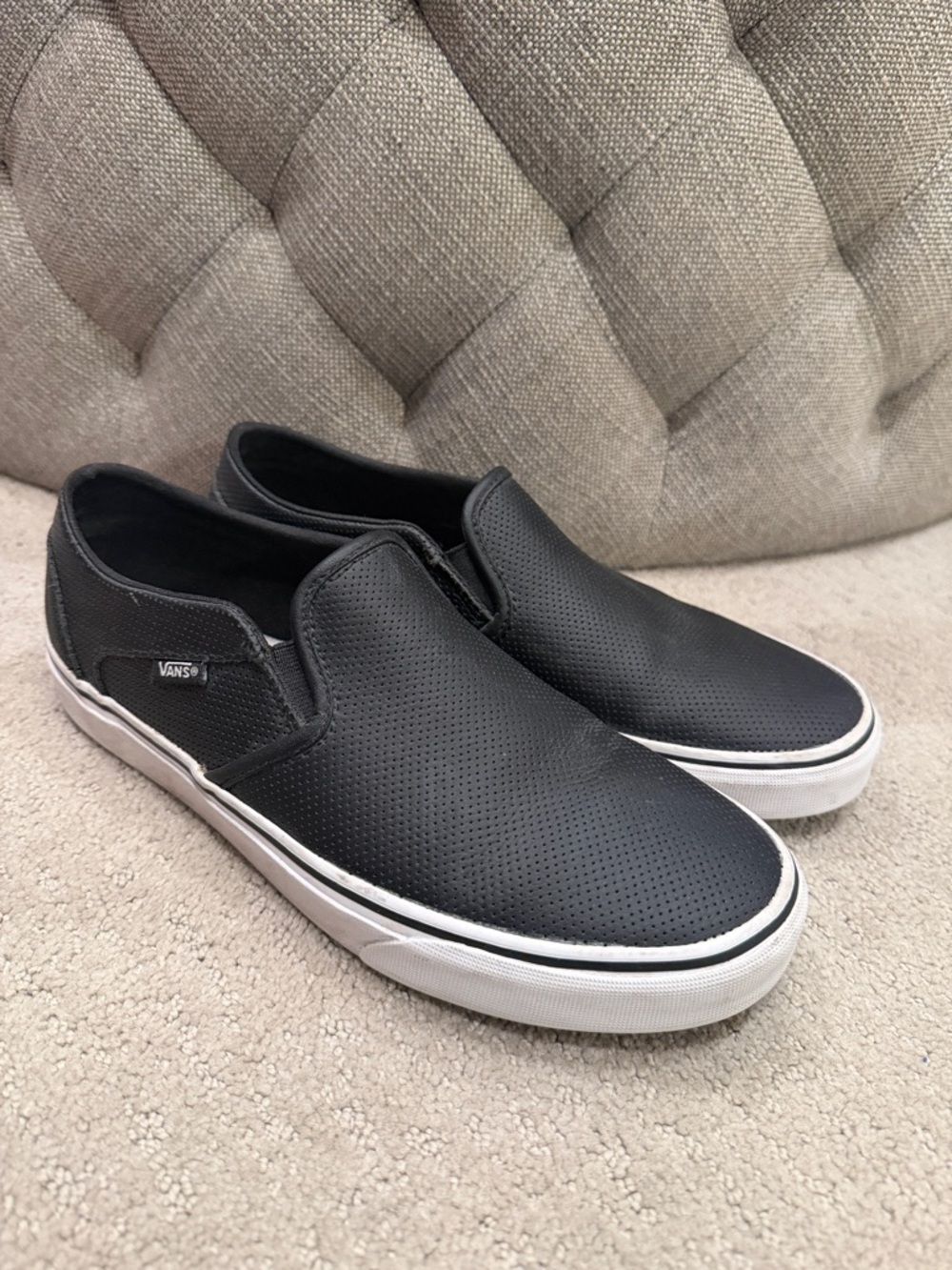 Vans Black Perforated Leather Slip-On Sneakers